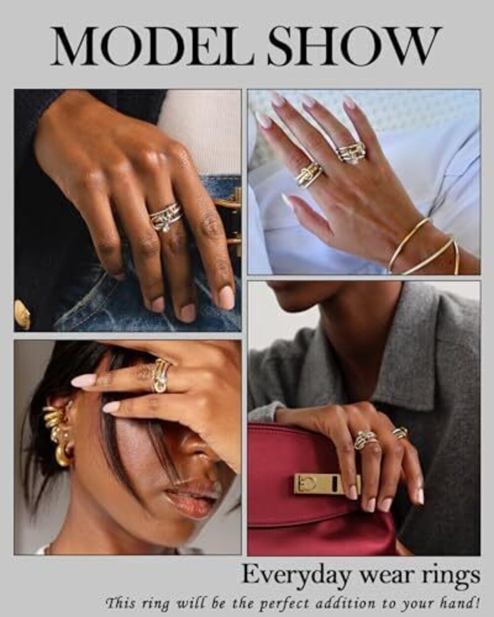 4422 Stackable Gold Rings 18K Gold Plated Interlocking Ring Stack Set Gold - Picture 4 of 5